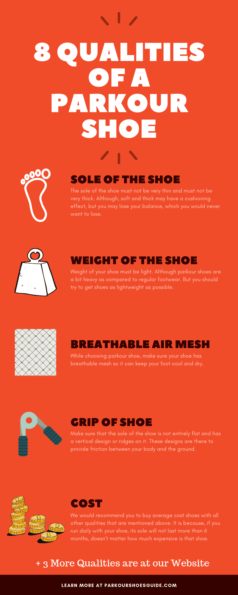Infographics of 8 tips to choose parkour shoes